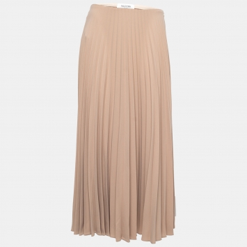 Pre Owned Valentino Nude Pink Pleated Crepe Midi Skirt M