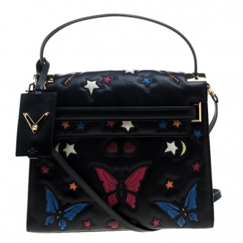 Pre Owned Valentino Black Leather Butterfly My Rockstud Top Handle Bag