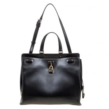 Pre Owned Valentino Black Leather Large Joylock Top Handle Bag