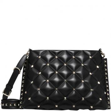 Pre Owned Valentino Black Quilted Leather Candystud Messenger Bag