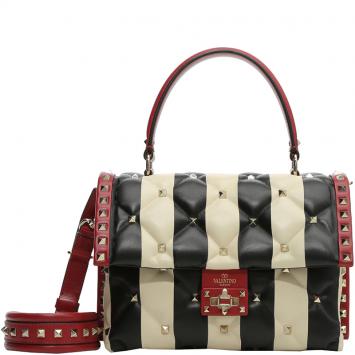 Pre Owned Valentino Tricolor Quilted Striped Leather Candystud Top Handle Bag