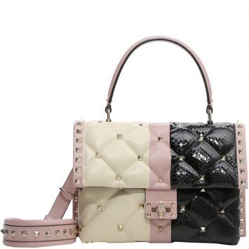Pre Owned Valentino Multicolor Quilted Leather and Ayres BayadÃ¨re Stripes Candystud Top Handle Bag