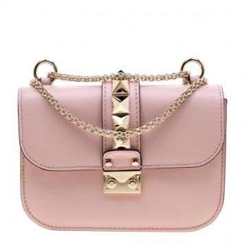 Pre Owned Valentino Water Rose Leather Small Glam Lock Chain Shoulder Bag
