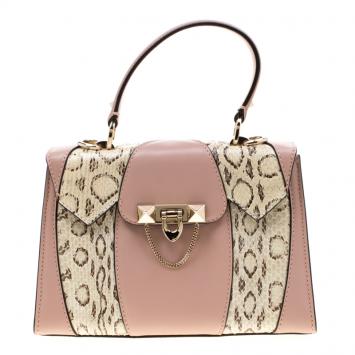Pre Owned Valentino Dusty Rose/Roccia Ayers Leather Top Handle Bag