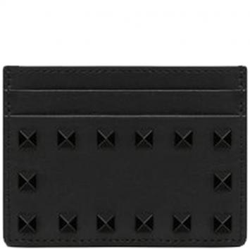 Pre Owned Valentino Black Leather Rockstud Cardholder