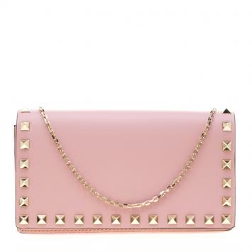 Pre Owned Valentino Loto Leather Rockstud Chain Clutch Bag