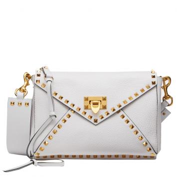 Pre Owned Valentino Optic White Grainy Leather Rockstud Hype Shoulder Bag