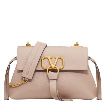 Pre Owned Valentino Poudre Grainy Leather VRING Chain Crossbody Bag