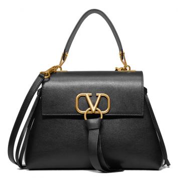 مملوكة مسبقًا Valentino Black Leather Small VRING Top Handle Bag