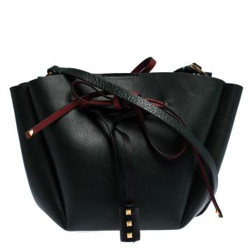 Pre Owned Valentino Green Leather Medium VLOGO Bucket Bag