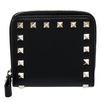 Pre Owned Valentino Black Leather Rockstud Coin Purse
