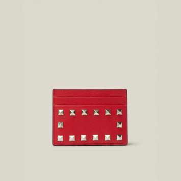 Pre Owned Valentino Garavani Red Rockstud Leather Cardholder