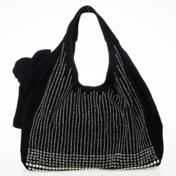 Pre Owned Valentino Nuage Bow Black Hobo with Crystal Bag