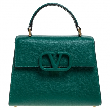 Pre Owned Valentino Jungle Green Leather Small VSLING Top Handle Bag