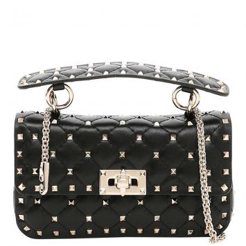 Pre Owned Valentino Garavani Black Leather Rockstud Spike Small Bag