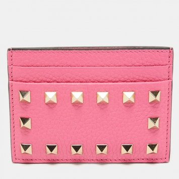 Pre Owned Valentino Pink Leather Rockstud Card Holder 