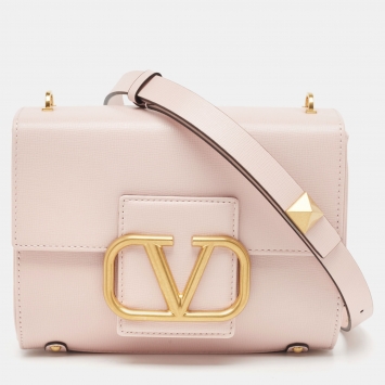 Pre Owned Valentino Pink Leather VLogo Flap Shoulder Bag