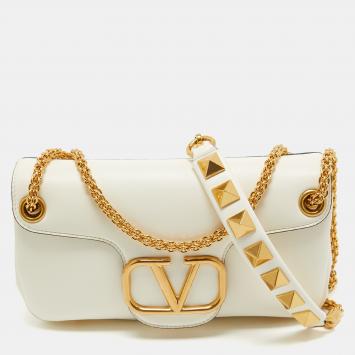 Pre Owned Valentino Ivory Leather Stud Sign Shoulder Bag