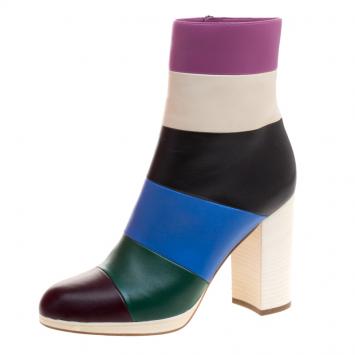 Pre Owned Valentino Multicolor Striped Leather Ankle Boots Size 38