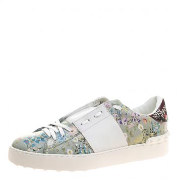 Pre Owned Valentino White Floral Printed Leather Open Sneakers Size 40