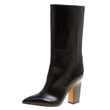 Pre Owned Valentino Black Leather Mid Calf Pointed Toe Boots Size 36