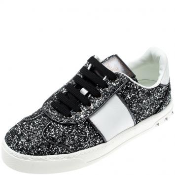 Pre Owned Valentino Rutenio/Bianco Glitter Flycrew Lace Up Sneakers Size 38