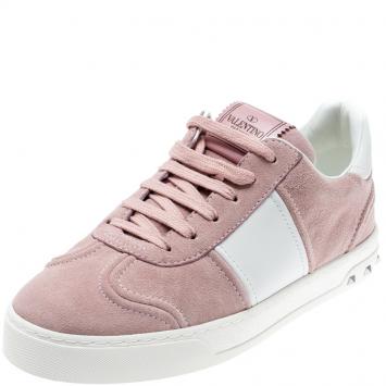 Pre Owned Valentino Loto/Bianco Suede and Leather Flycrew Lace Up Sneakers Size 39
