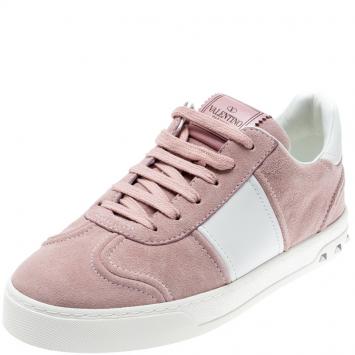 Pre Owned Valentino Loto/Bianco Suede and Leather Flycrew Lace Up Sneakers Size 37