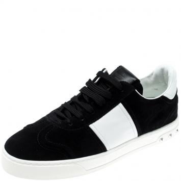 Pre Owned Valentino Bianco/Nero Suede and Leather Flycrew Lace Up Sneakers Size 38