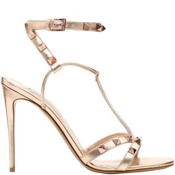 Pre Owned Valentino Rame/Rame Leather Free Rockstud Ankle Wrap Sandals Size 39