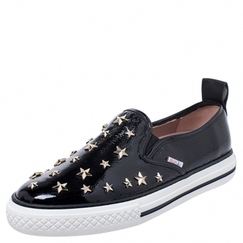 Pre Owned Red Valentino Black Patent Leather Star Embellished Slip On Sneakers Size 39
