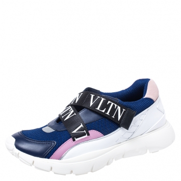 Pre Owned Valentino Multicolor Mesh And Leather VLTN Heroes Velcro Strap Sneakers Size 37