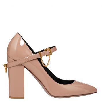 Pre Owned Valentino Rose Canelle Patent Leather Mary Jane Block Heel Pumps Size 38