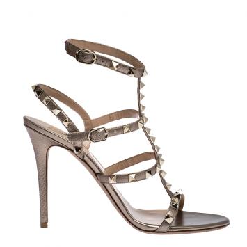 Pre Owned Valentino Peach Leather Rockstud Strappy Sandals Size 39.5