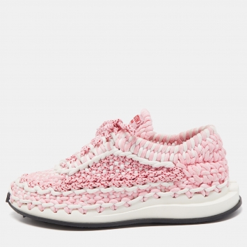 Pre Owned Valentino Pink/White Woven Fabric Low Top Sneakers Size 38