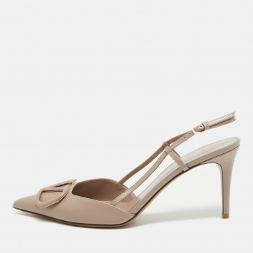 Pre Owned Valentino Dusty Pink Leather VLogo Slingback Pumps Size 40
