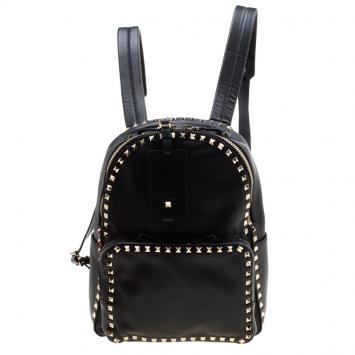 Pre Owned Valentino Black Leather Rockstud Backpack
