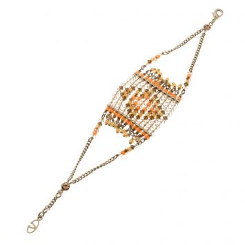 Pre Owned Valentino Multicolor Geometric Beaded Gold Tone Bracelet