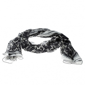 Pre Owned Valentino Monochrome Floral Lace Print Silk Stole