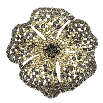 Pre Owned Valentino Floral Yellow Crystal Silver Tone Pin Brooch