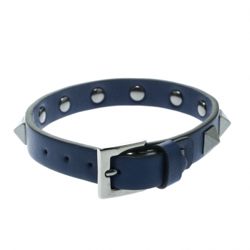 Pre Owned Valentino Rockstud Cobalt Blue Leather Gunmetal Tone Bracelet