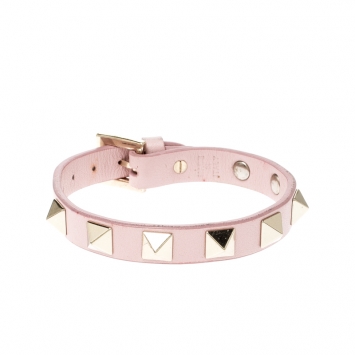 Pre Owned Valentino Rockstud Pink Leather Gold Tone Bracelet