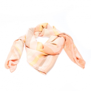 Pre Owned Valentino Peach Native Couture Pastel Striped Diamond Print Silk Square Scarf