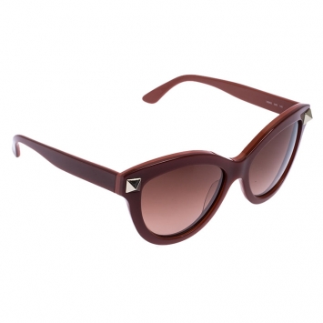 Pre Owned Valentino Burgundy/Brown Gradient V695S Rockstud Cat Eye Sunglasses 