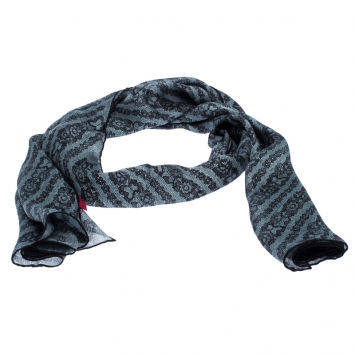 Pre Owned Valentino Blue Lace Print Silk Scarf