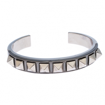 Pre Owned Valentino Rockstud Embellished Two Tone Open Cuff Bracelet