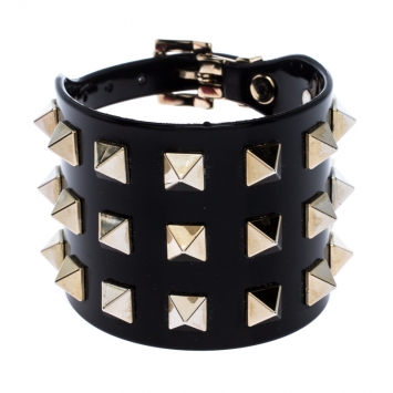 Pre Owned Valentino Black Rubber Rockstud Cuff Bracelet