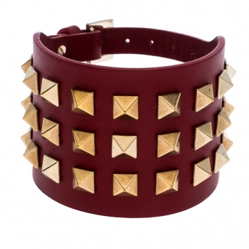 Pre Owned Valentino Red Leather Rockstud Cuff Bracelet