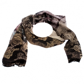 Pre Owned Valentino Multicolor Dégradé Floral Lace Print Silk Scarf