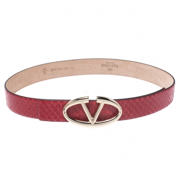 مملوكة مسبقًا Valentino Red Python Logo Platino Belt Size 75CM